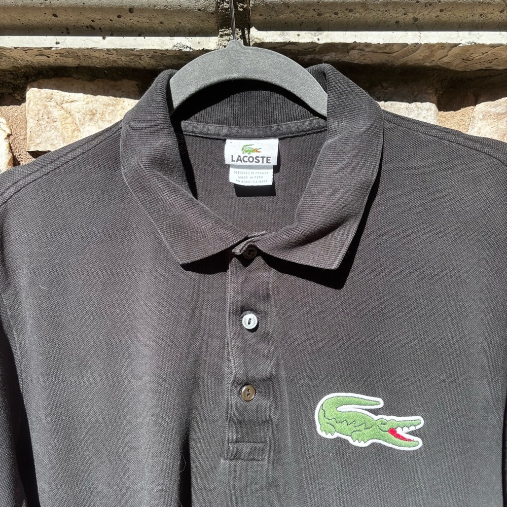 Lacoste Polo Shirt Mens Size XL Black Cotton Collar Shirt Crocodile Logo Preppy - Picture 2 of 6